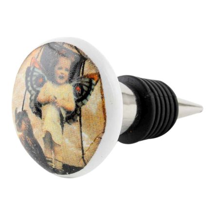 Multicolored Angel Baby Ceramic Flat Wine Bottle Stopper